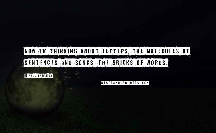 Paul Tremblay Quotes: Now I'm thinking about letters, the molecules of sentences and songs, the bricks of words.