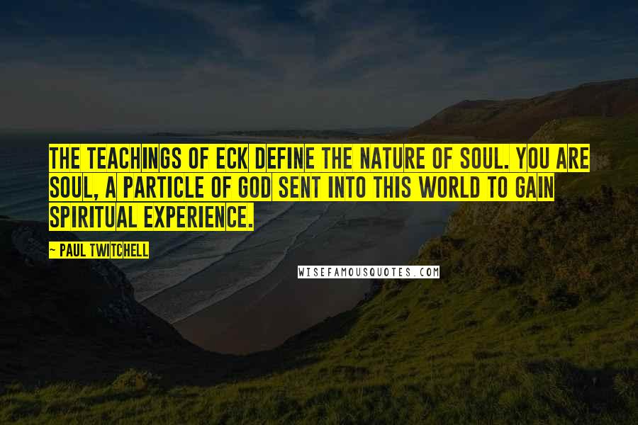 Paul Twitchell Quotes: The teachings of ECK define the nature of Soul. You are Soul, a particle of God sent into this world to gain spiritual experience.