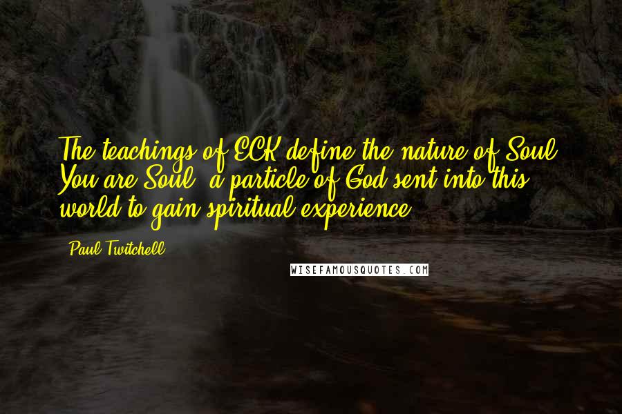 Paul Twitchell Quotes: The teachings of ECK define the nature of Soul. You are Soul, a particle of God sent into this world to gain spiritual experience.