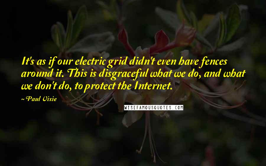 Paul Vixie Quotes: It's as if our electric grid didn't even have fences around it. This is disgraceful what we do, and what we don't do, to protect the Internet.