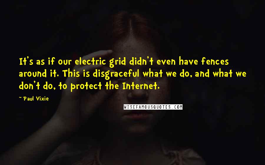 Paul Vixie Quotes: It's as if our electric grid didn't even have fences around it. This is disgraceful what we do, and what we don't do, to protect the Internet.