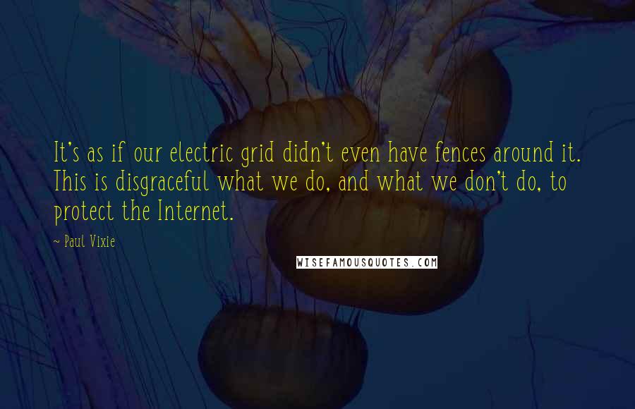 Paul Vixie Quotes: It's as if our electric grid didn't even have fences around it. This is disgraceful what we do, and what we don't do, to protect the Internet.