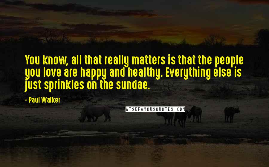 Paul Walker Quotes: You know, all that really matters is that the people you love are happy and healthy. Everything else is just sprinkles on the sundae.