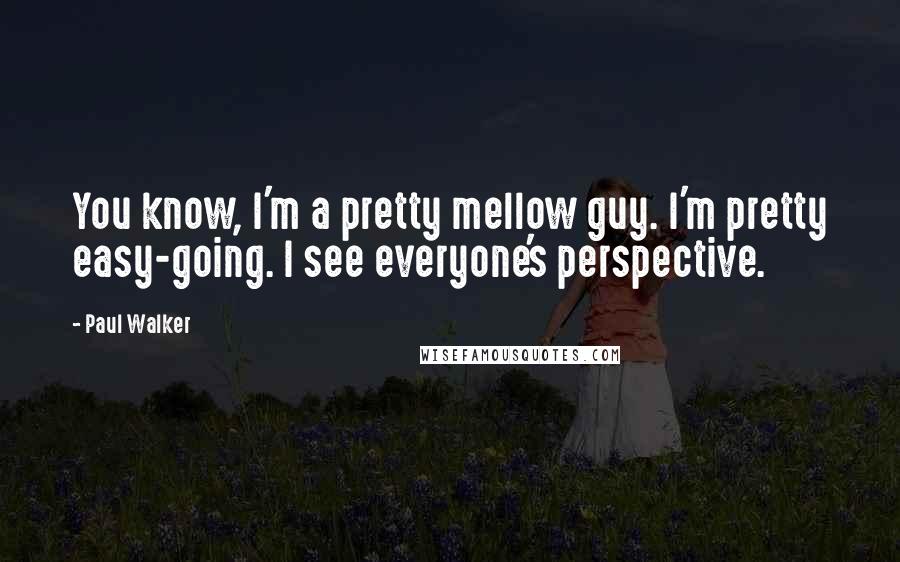 Paul Walker Quotes: You know, I'm a pretty mellow guy. I'm pretty easy-going. I see everyone's perspective.