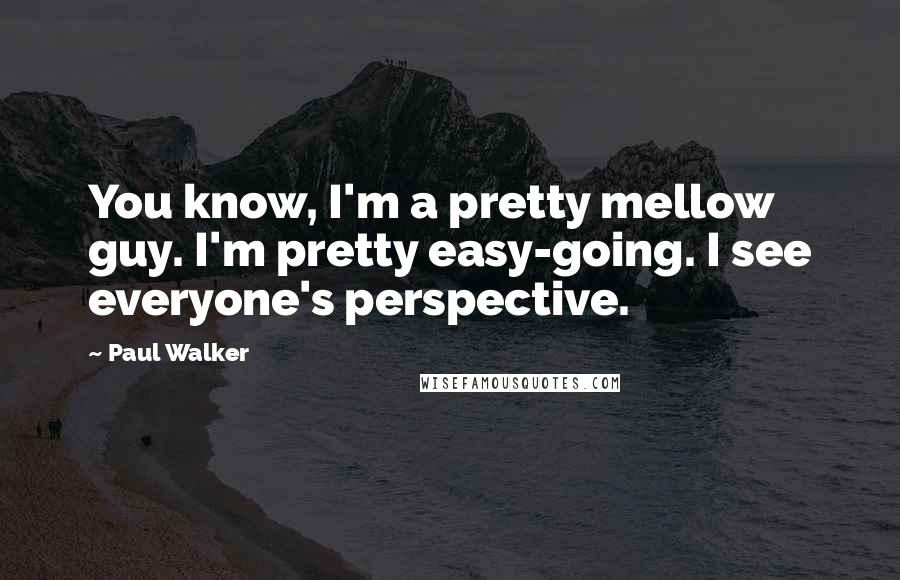 Paul Walker Quotes: You know, I'm a pretty mellow guy. I'm pretty easy-going. I see everyone's perspective.