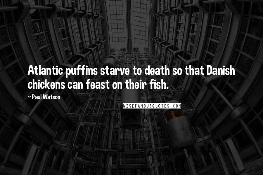 Paul Watson Quotes: Atlantic puffins starve to death so that Danish chickens can feast on their fish.