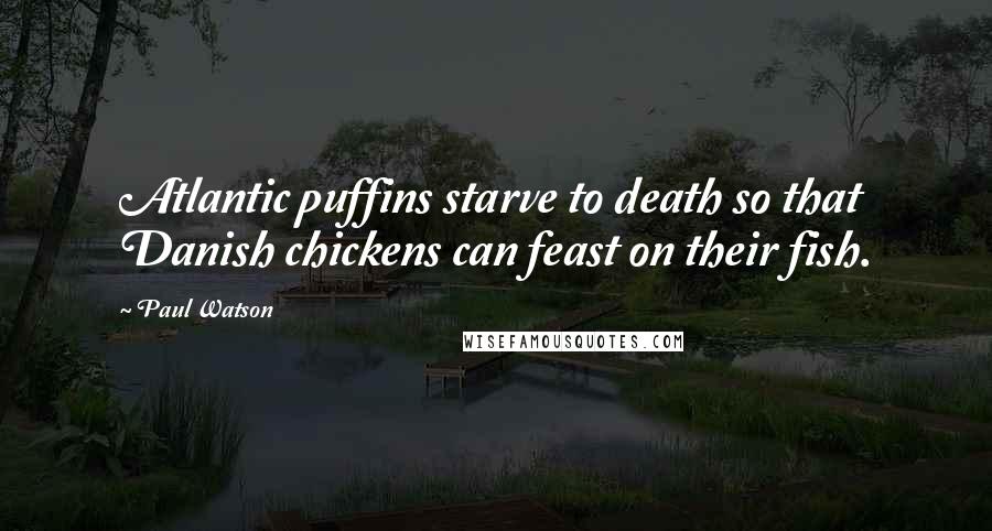 Paul Watson Quotes: Atlantic puffins starve to death so that Danish chickens can feast on their fish.