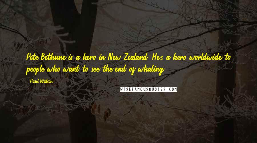 Paul Watson Quotes: Pete Bethune is a hero in New Zealand. He's a hero worldwide to people who want to see the end of whaling.