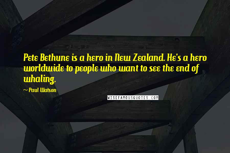 Paul Watson Quotes: Pete Bethune is a hero in New Zealand. He's a hero worldwide to people who want to see the end of whaling.