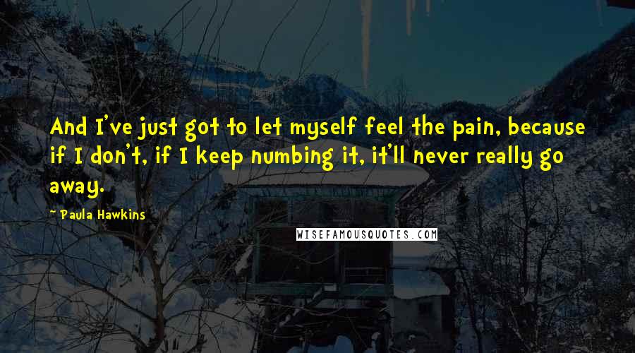 Paula Hawkins Quotes: And I've just got to let myself feel the pain, because if I don't, if I keep numbing it, it'll never really go away.