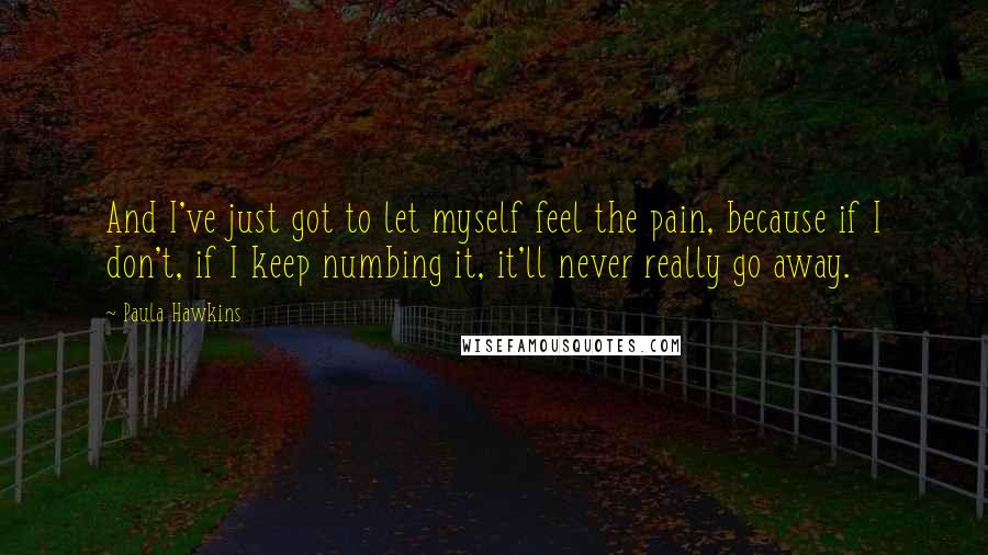 Paula Hawkins Quotes: And I've just got to let myself feel the pain, because if I don't, if I keep numbing it, it'll never really go away.