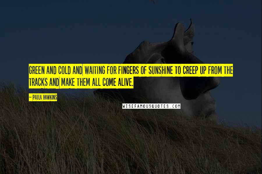 Paula Hawkins Quotes: green and cold and waiting for fingers of sunshine to creep up from the tracks and make them all come alive.