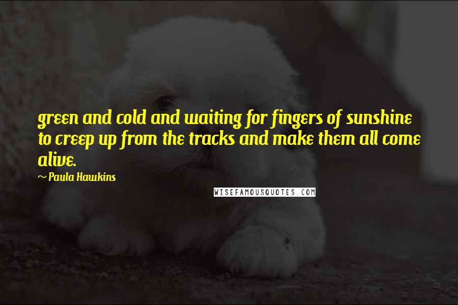 Paula Hawkins Quotes: green and cold and waiting for fingers of sunshine to creep up from the tracks and make them all come alive.