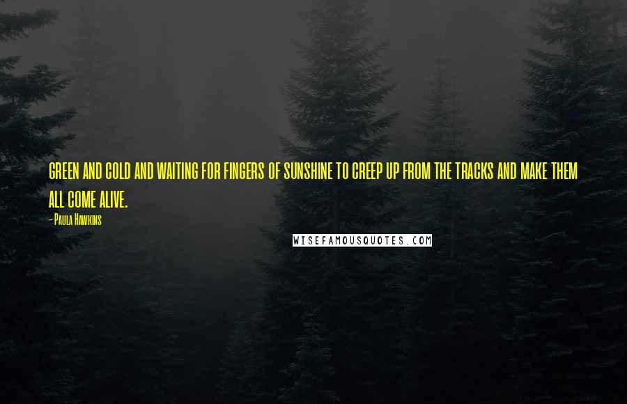 Paula Hawkins Quotes: green and cold and waiting for fingers of sunshine to creep up from the tracks and make them all come alive.