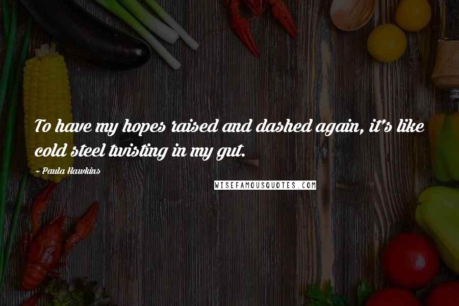 Paula Hawkins Quotes: To have my hopes raised and dashed again, it's like cold steel twisting in my gut.