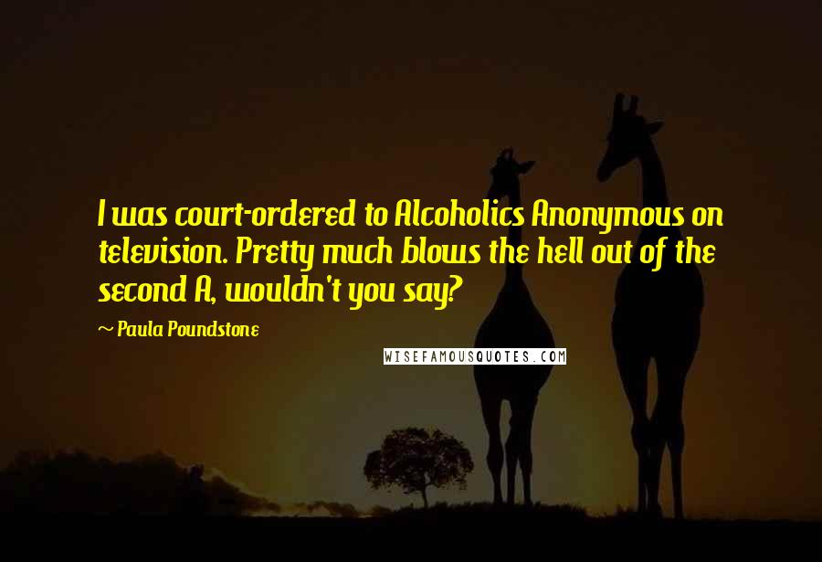 Paula Poundstone Quotes: I was court-ordered to Alcoholics Anonymous on television. Pretty much blows the hell out of the second A, wouldn't you say?
