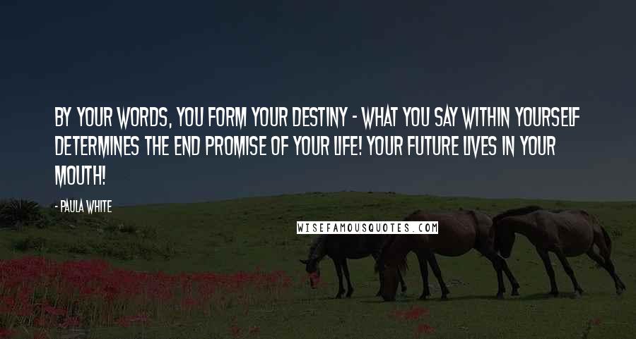Paula White Quotes: By your words, you form your destiny - what you say within yourself determines the end promise of your life! Your future lives in your mouth!