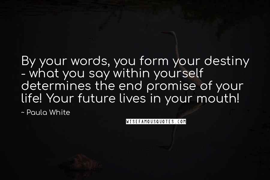 Paula White Quotes: By your words, you form your destiny - what you say within yourself determines the end promise of your life! Your future lives in your mouth!