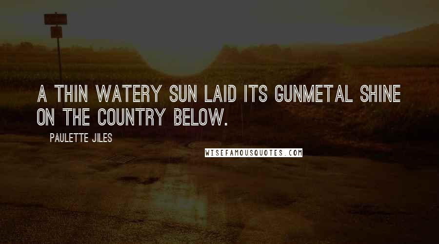 Paulette Jiles Quotes: A thin watery sun laid its gunmetal shine on the country below.