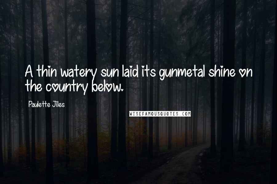 Paulette Jiles Quotes: A thin watery sun laid its gunmetal shine on the country below.