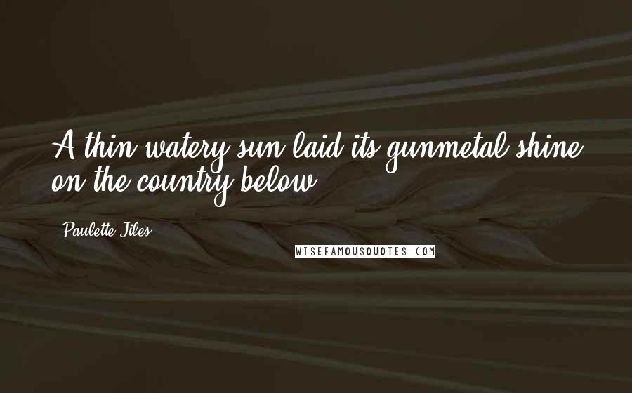 Paulette Jiles Quotes: A thin watery sun laid its gunmetal shine on the country below.