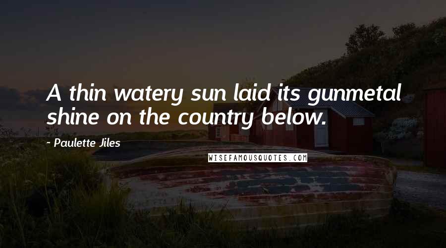 Paulette Jiles Quotes: A thin watery sun laid its gunmetal shine on the country below.