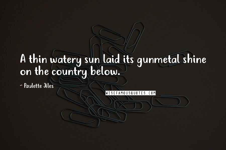 Paulette Jiles Quotes: A thin watery sun laid its gunmetal shine on the country below.