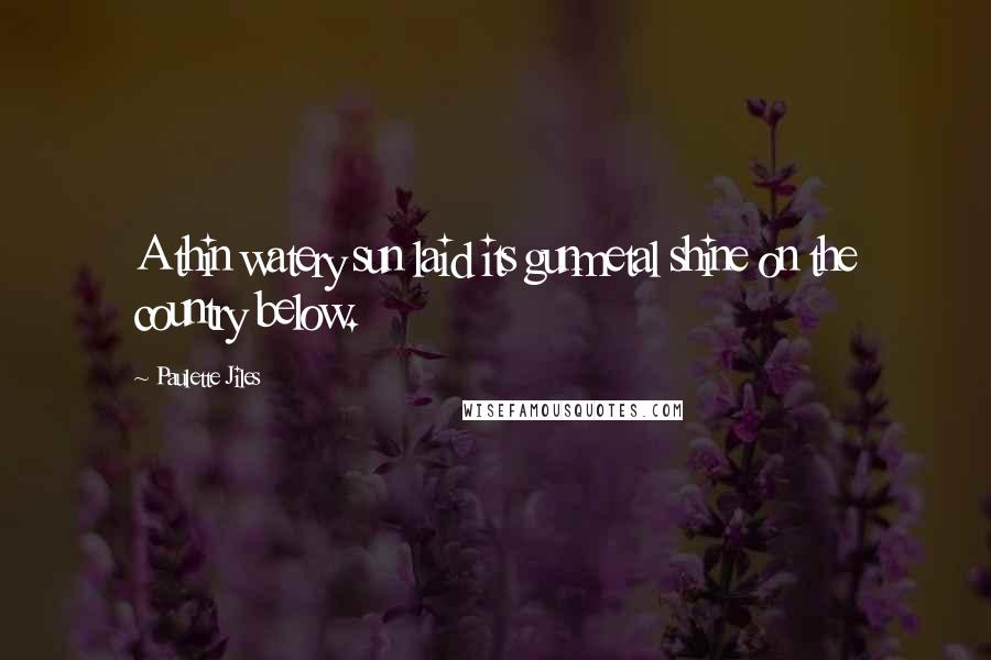 Paulette Jiles Quotes: A thin watery sun laid its gunmetal shine on the country below.