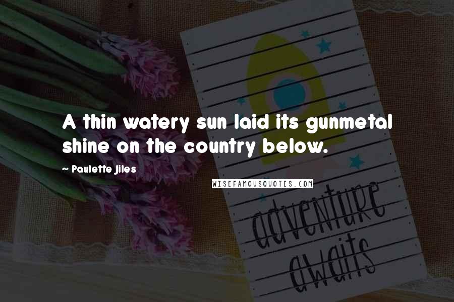 Paulette Jiles Quotes: A thin watery sun laid its gunmetal shine on the country below.