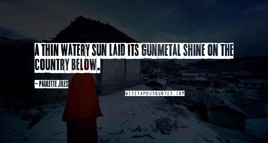 Paulette Jiles Quotes: A thin watery sun laid its gunmetal shine on the country below.