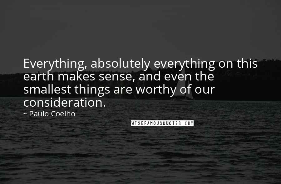 Paulo Coelho Quotes: Everything, absolutely everything on this earth makes sense, and even the smallest things are worthy of our consideration.