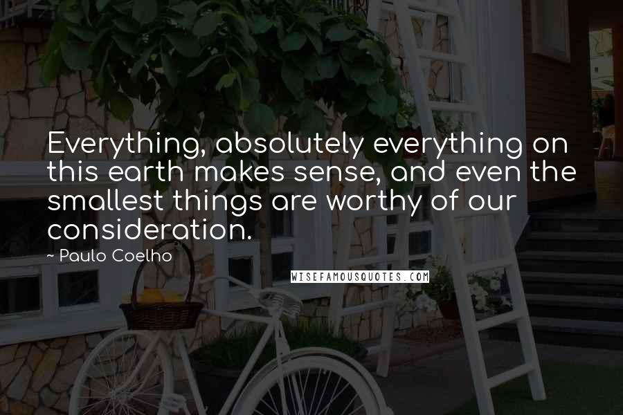 Paulo Coelho Quotes: Everything, absolutely everything on this earth makes sense, and even the smallest things are worthy of our consideration.