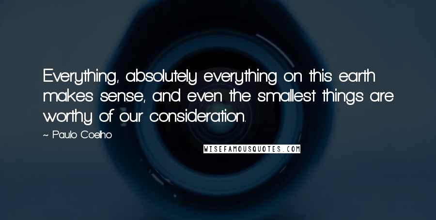Paulo Coelho Quotes: Everything, absolutely everything on this earth makes sense, and even the smallest things are worthy of our consideration.
