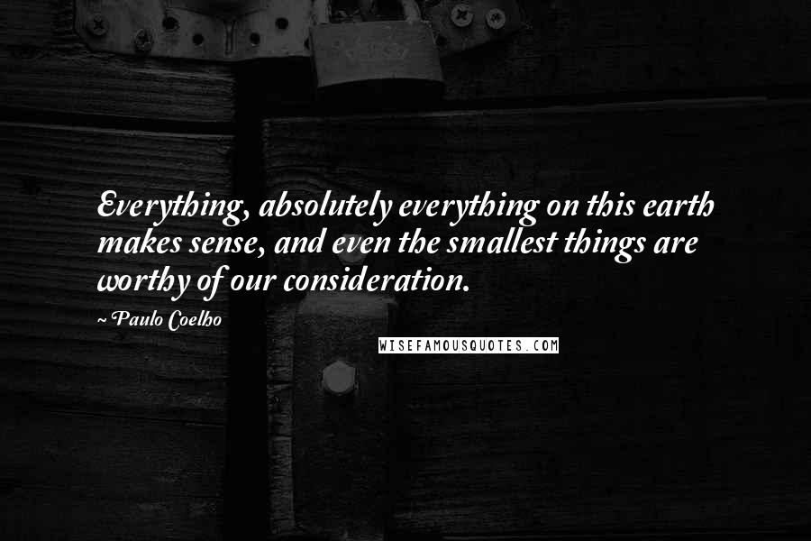 Paulo Coelho Quotes: Everything, absolutely everything on this earth makes sense, and even the smallest things are worthy of our consideration.