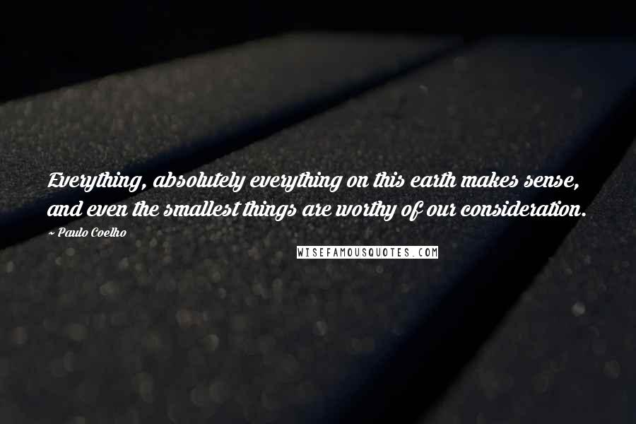 Paulo Coelho Quotes: Everything, absolutely everything on this earth makes sense, and even the smallest things are worthy of our consideration.