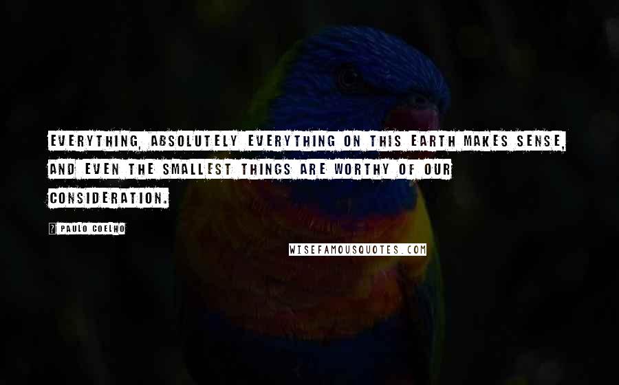 Paulo Coelho Quotes: Everything, absolutely everything on this earth makes sense, and even the smallest things are worthy of our consideration.