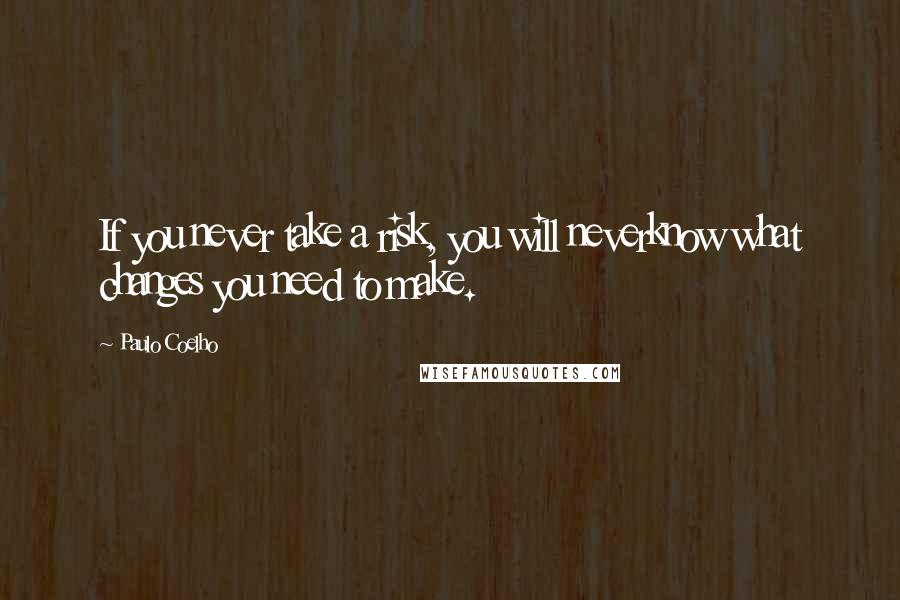 Paulo Coelho Quotes: If you never take a risk, you will neverknow what changes you need to make.