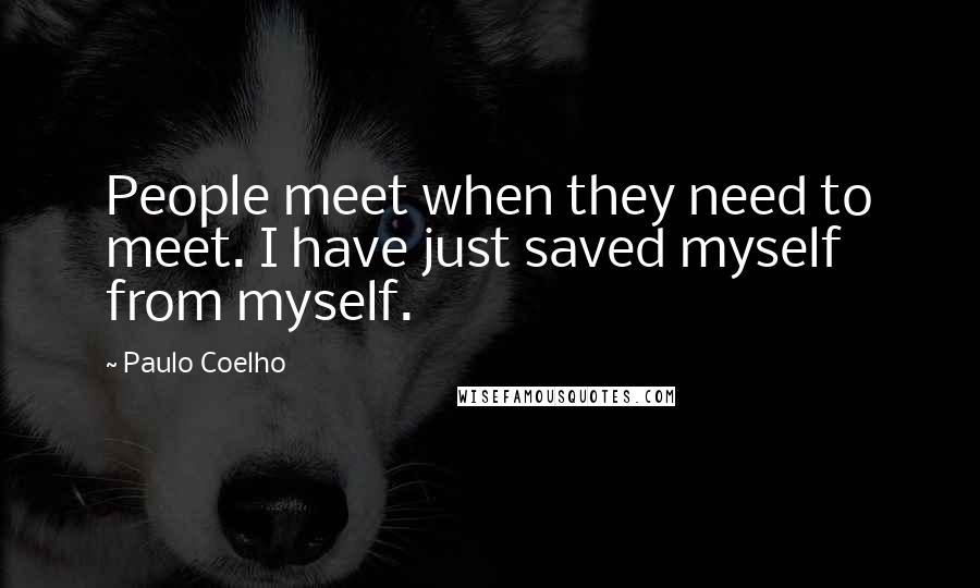 Paulo Coelho Quotes: People meet when they need to meet. I have just saved myself from myself.