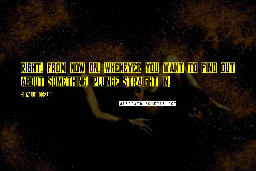 Paulo Coelho Quotes: Right, from now on, whenever you want to find out about something, plunge straight in.