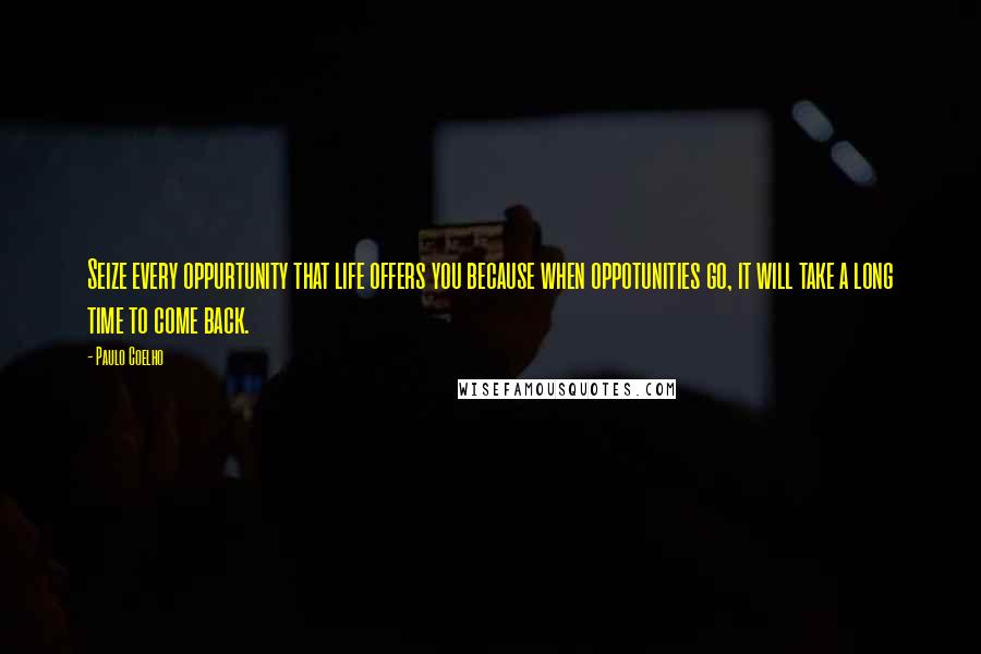 Paulo Coelho Quotes: Seize every oppurtunity that life offers you because when oppotunities go, it will take a long time to come back.