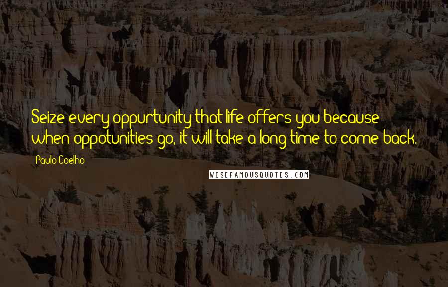 Paulo Coelho Quotes: Seize every oppurtunity that life offers you because when oppotunities go, it will take a long time to come back.