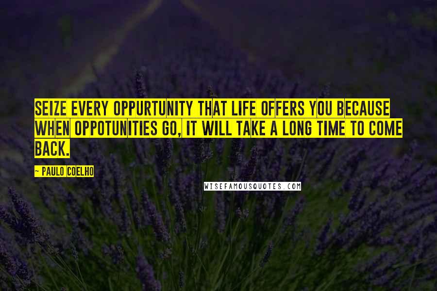 Paulo Coelho Quotes: Seize every oppurtunity that life offers you because when oppotunities go, it will take a long time to come back.