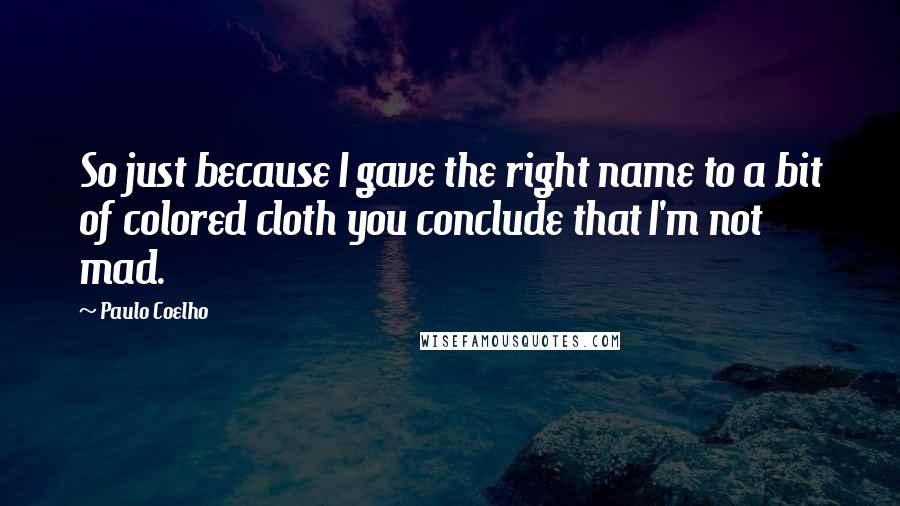 Paulo Coelho Quotes: So just because I gave the right name to a bit of colored cloth you conclude that I'm not mad.