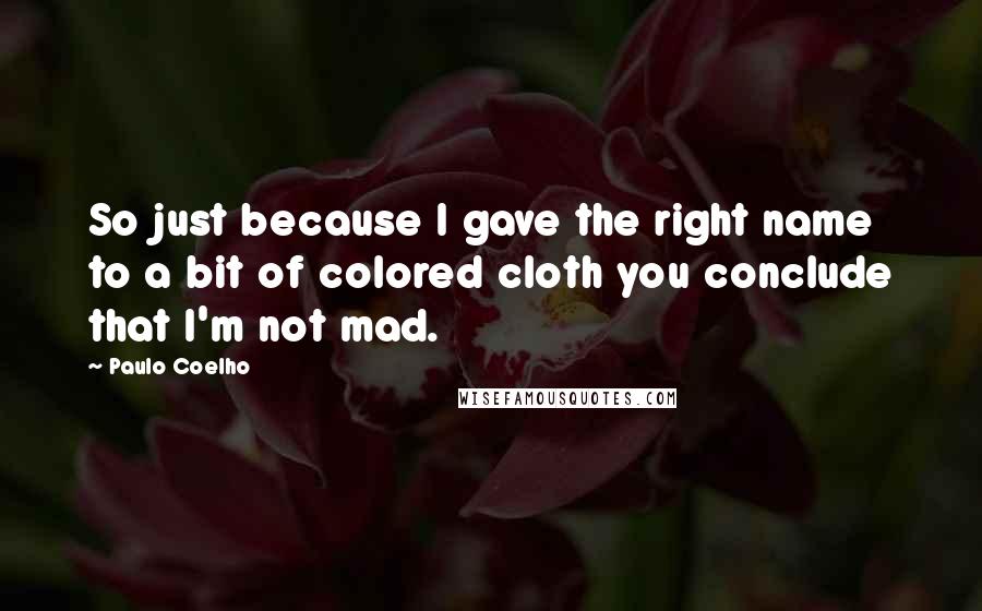 Paulo Coelho Quotes: So just because I gave the right name to a bit of colored cloth you conclude that I'm not mad.