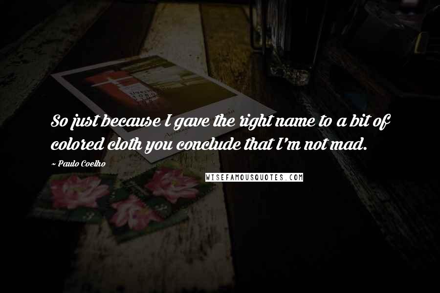 Paulo Coelho Quotes: So just because I gave the right name to a bit of colored cloth you conclude that I'm not mad.