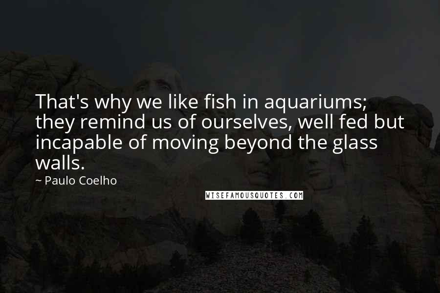 Paulo Coelho Quotes: That's why we like fish in aquariums; they remind us of ourselves, well fed but incapable of moving beyond the glass walls.