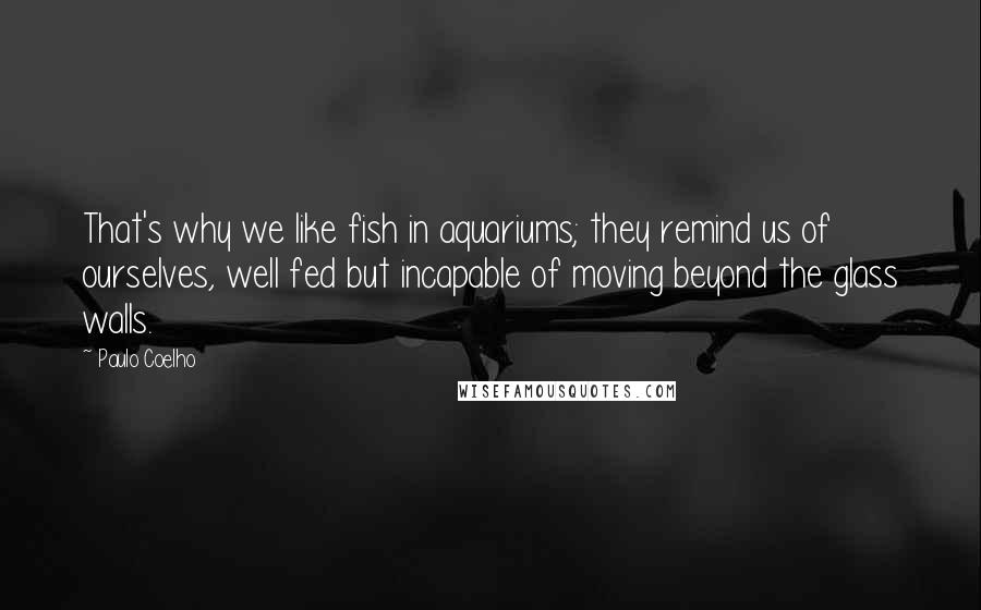 Paulo Coelho Quotes: That's why we like fish in aquariums; they remind us of ourselves, well fed but incapable of moving beyond the glass walls.