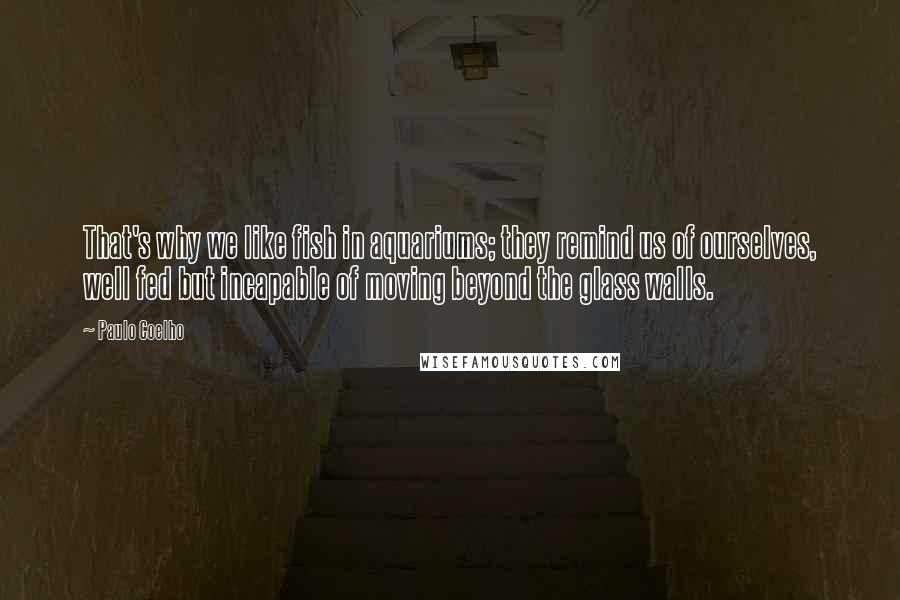 Paulo Coelho Quotes: That's why we like fish in aquariums; they remind us of ourselves, well fed but incapable of moving beyond the glass walls.