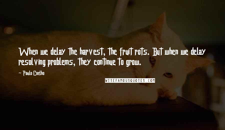 Paulo Coelho Quotes: When we delay the harvest, the fruit rots. But when we delay resolving problems, they continue to grow.