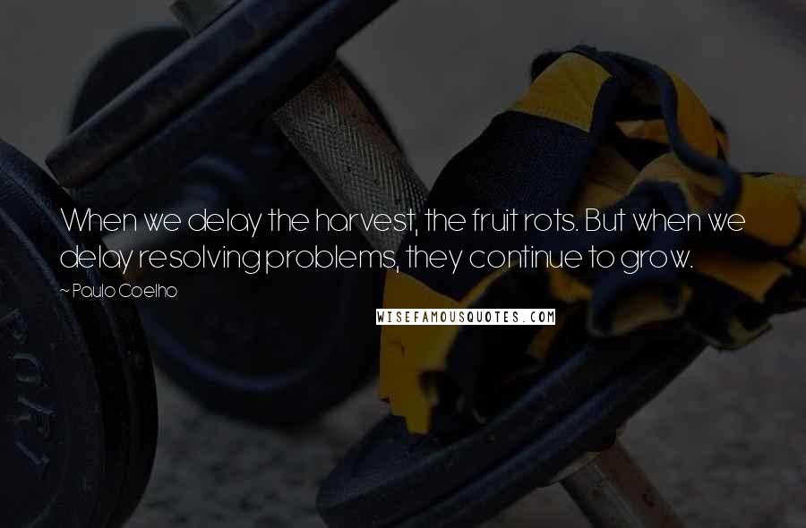Paulo Coelho Quotes: When we delay the harvest, the fruit rots. But when we delay resolving problems, they continue to grow.